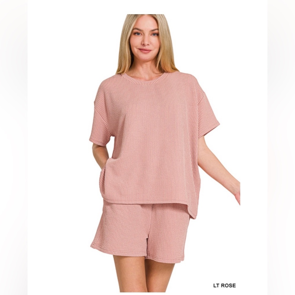 Zenana Light ROSE CORDED RIB SHORT
SLEEVE TEE & SHORTSET